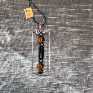 Black obsidian Rectangle handmade copper pendant